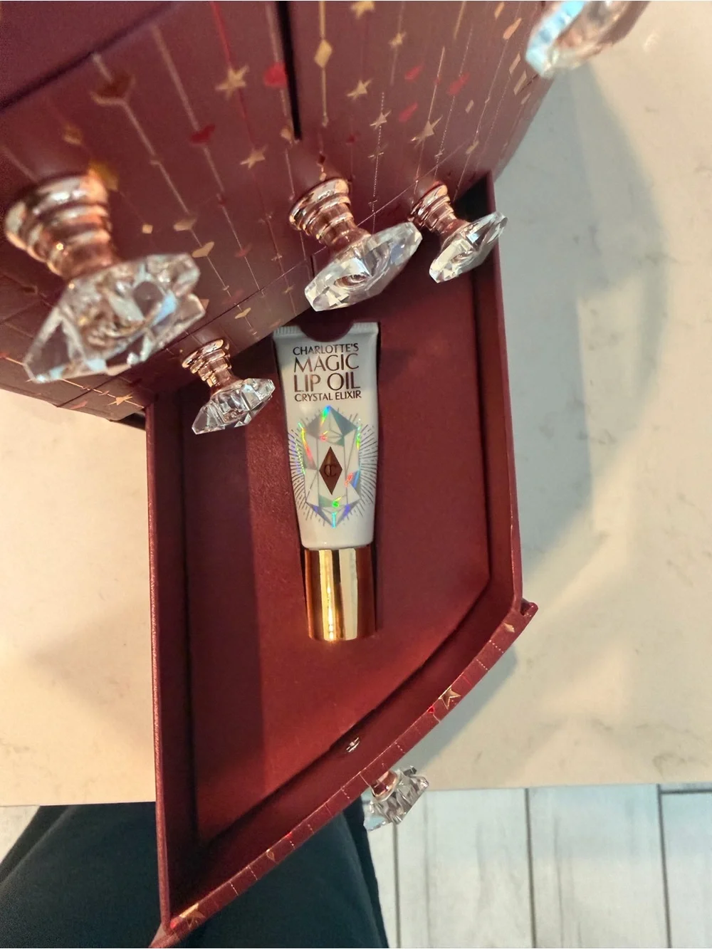 Charlotte Tilbury Festive Burgundy and Gold Makeup Jewelry Chest with products!!
